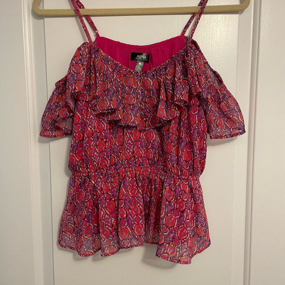 Aqua Pink Patterned Women's Top